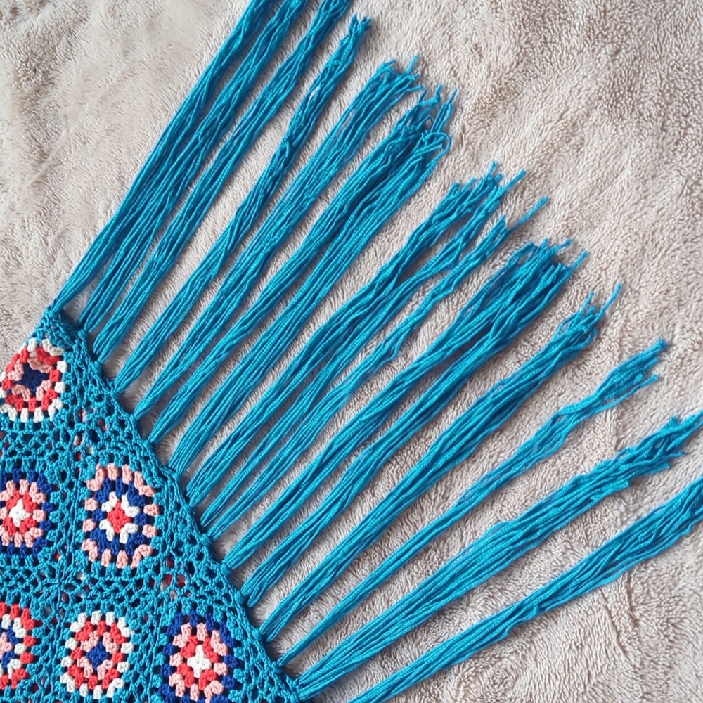 Geometric Pattern Tassel Trim Open Knit Skirt - image 6